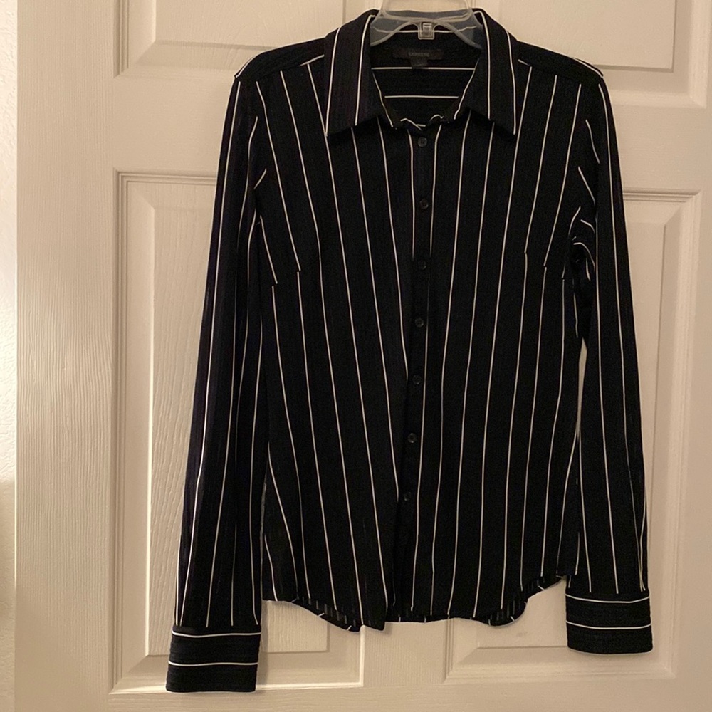 Express shirt  Black with black sheer ivory stripes